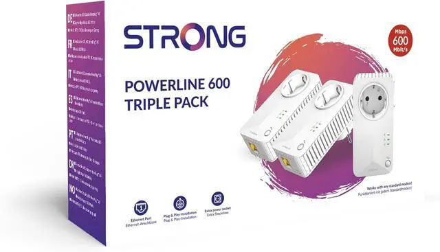 Alt view image 7 of 7 - Powerline 600 Triple EU Set - 3 Powerline adapters 600 Mbps - Fast Internet access - Integrated socket - 300 m range - For all routers - LAN connection - Easy installation - white