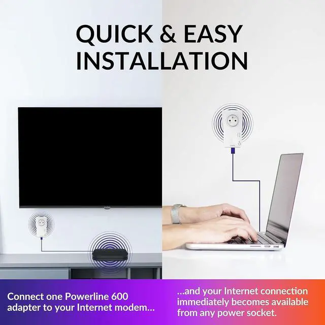 Alt view image 4 of 7 - Powerline 600 Triple EU Set - 3 Powerline adapters 600 Mbps - Fast Internet access - Integrated socket - 300 m range - For all routers - LAN connection - Easy installation - white