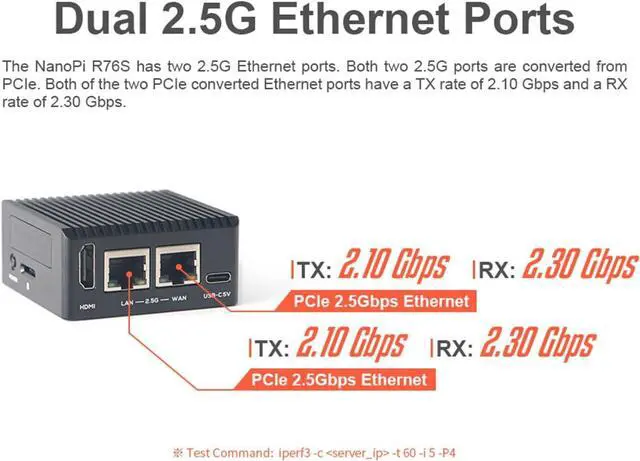 Alt view image 3 of 7 - NanoPi R76S Mini Router, RK3576 Octa-Core SoC with AI Model, LPDDR5 16GB RAM 32GB eMMC, 6TOPS NPU,Dual 2.5G Ethernet, Support M.2 Wi-Fi Module (with M.2 WiFi, LPDDR4X 4GB, TF Card Kit)