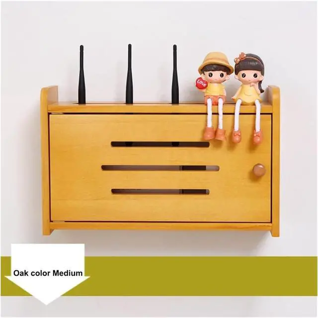 Alt view image 2 of 7 - Router Shelf Wall Mount WiFi Router Storage Box, Network Set Top Box Wall Mounted Router Storage Box Plug Row Hub Board Finishing Desktop Storage Shelf (Color : Nutural-c, Size : 40x25x10cm)