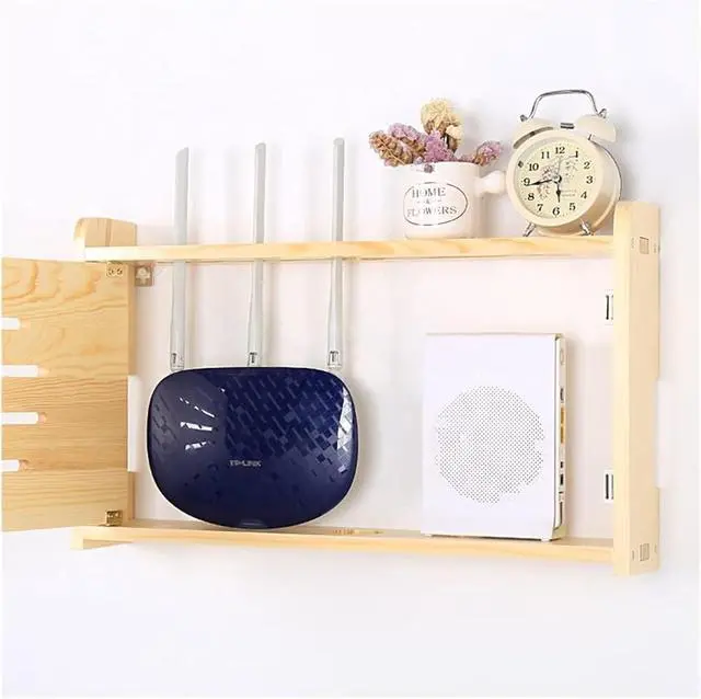 Alt view image 4 of 7 - Router Shelf Wall Mount WiFi Router Storage Box, Network Set Top Box Wall Mounted Router Storage Box Plug Row Hub Board Finishing Desktop Storage Shelf (Color : Nutural-c, Size : 40x25x10cm)