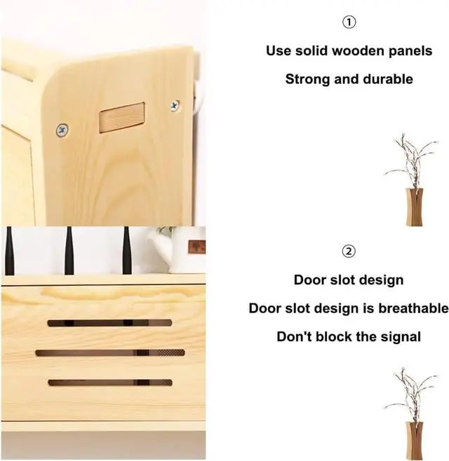 Alt view image 5 of 7 - Router Shelf Wall Mount WiFi Router Storage Box, Network Set Top Box Wall Mounted Router Storage Box Plug Row Hub Board Finishing Desktop Storage Shelf (Color : Nutural-c, Size : 40x25x10cm)