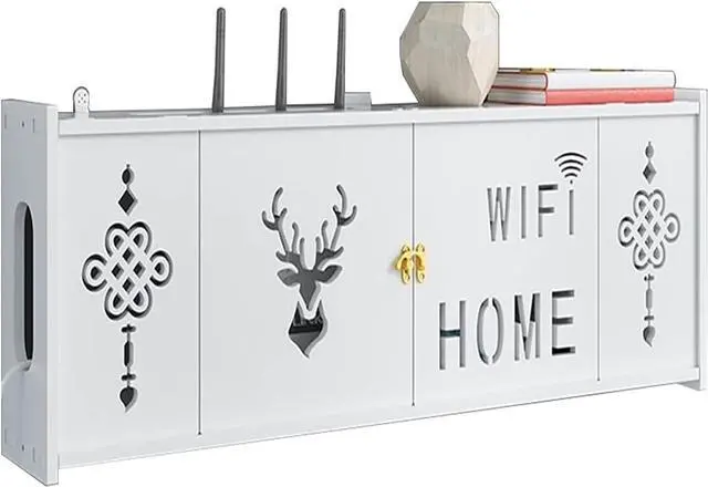 Main image of Router Shelf Wall Mount WiFi Router Storage Box, Network Set Top Box Wall Mounted WiFi Router Storage Box Wireless Router Storage Shelf TV Lower Row Socket Occlusion Box, 71.5x24x12cm, White