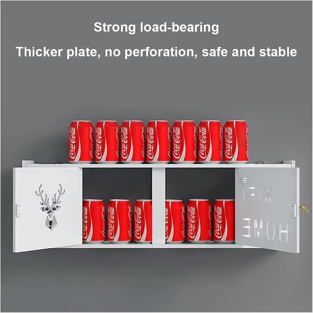 Alt view image 5 of 7 - Router Shelf Wall Mount WiFi Router Storage Box, Network Set Top Box Wall Mounted WiFi Router Storage Box Wireless Router Storage Shelf TV Lower Row Socket Occlusion Box, 71.5x24x12cm, White