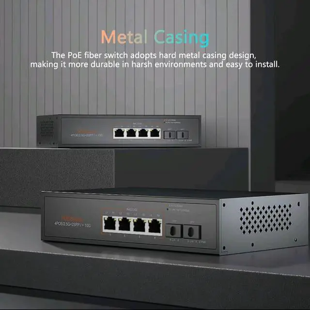 Alt view image 4 of 7 - 4 Ports 2.5G PoE Switch with 10G SFP+ Slot IEEE802.3af/at 30W Up to 75W 10/100/1000M/2.5G Desktop Ethernet Switch Unmanaged Network Fiber Switch 110-240V AC