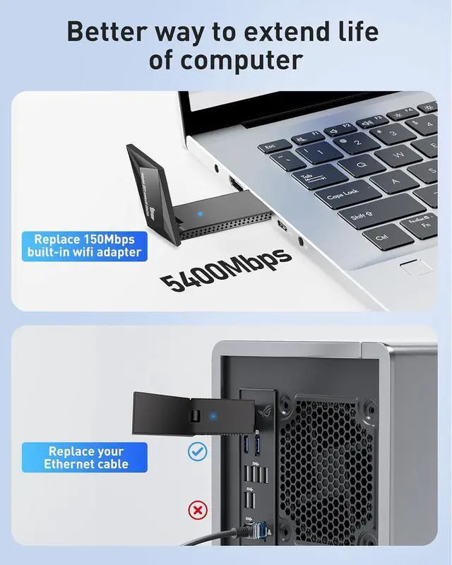 Alt view image 5 of 7 - WiFi 6E Adapter Wireless USB for PC - AXE5400 Tri-Band 6G/5G/2.4G WiFi 6E USB Adapter for Desktop PC Laptop, MU-MIMO Technologies, Wireless Adapter for Desktop Network Adapters Supports Windows 11/10