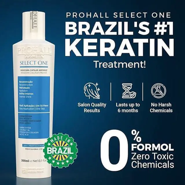 Alt view image 3 of 6 - Brazilian Keratin Hair Treatment Blowout Complex Formaldehyde Free - PROHALL SELECT ONE 10.1oz/300ml - Keratina Queratina Brasileña Para Alisar el Pelo Sin Formol- Protein Hair Treatment