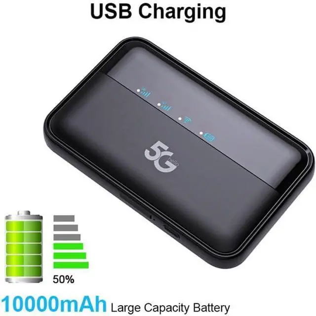 Alt view image 2 of 6 - 5G Router Unlocked Mifi Modem Mobile Hotspot WiFi with SIM Card Slot 10000mAh Wireless WIFI6 EAU Version