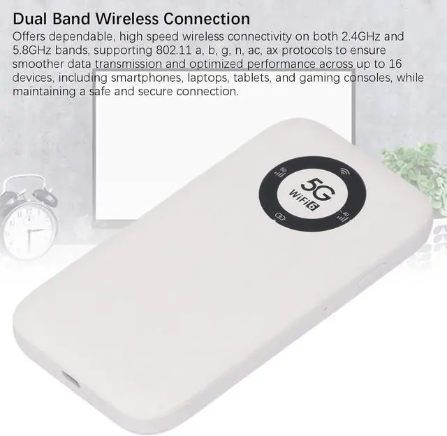 Alt view image 3 of 7 - 5G Mobile Hotspot, Portable WiFi Device Wireless Router with SIM Card Slot, 16 Devices, WiFi 6, IP67 Water Proof, 7100mAh Battery for Travel (White)