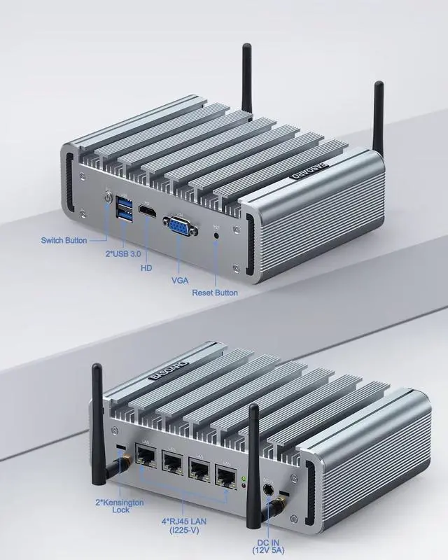 Alt view image 4 of 7 - Fanless Firewall Appliance Router Celeron J4125 4 LAN 2.5G Network Card 8GB DDR4 RAM 128GB SSD 1TB HDD Firewall Mini PC HD VGA USB3.0 SIM Slot WiFi AES-NI VPN Router Auto Power On