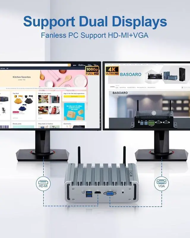 Alt view image 2 of 7 - Fanless Firewall Appliance Router Celeron J4125 4 LAN 2.5G Network Card 8GB DDR4 RAM 128GB SSD 1TB HDD Firewall Mini PC HD VGA USB3.0 SIM Slot WiFi AES-NI VPN Router Auto Power On