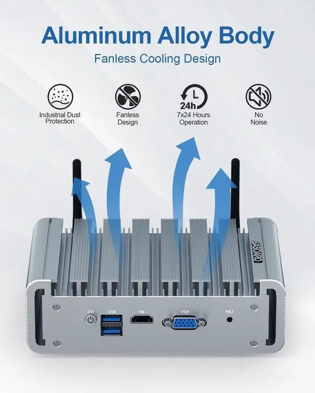 Alt view image 5 of 7 - Fanless Firewall Appliance Router Celeron J4125 4 LAN 2.5G Network Card 8GB DDR4 RAM 128GB SSD 1TB HDD Firewall Mini PC HD VGA USB3.0 SIM Slot WiFi AES-NI VPN Router Auto Power On