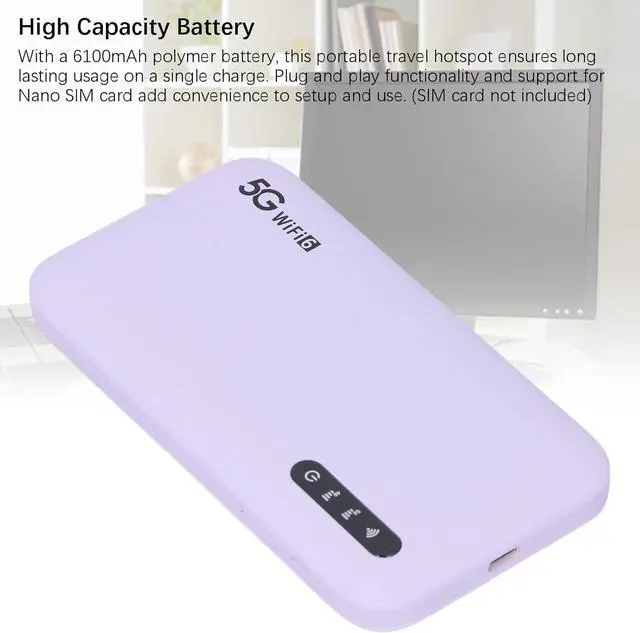 Alt view image 7 of 7 - 5G LTE WiFi Mobile Hotspot,Portable WiFi Router,with Nano SIM Card Slot,16 Connected Devices,High Speed Hotspot,6100MAh Long Lasting and Rechargeable Battery Router for Travel