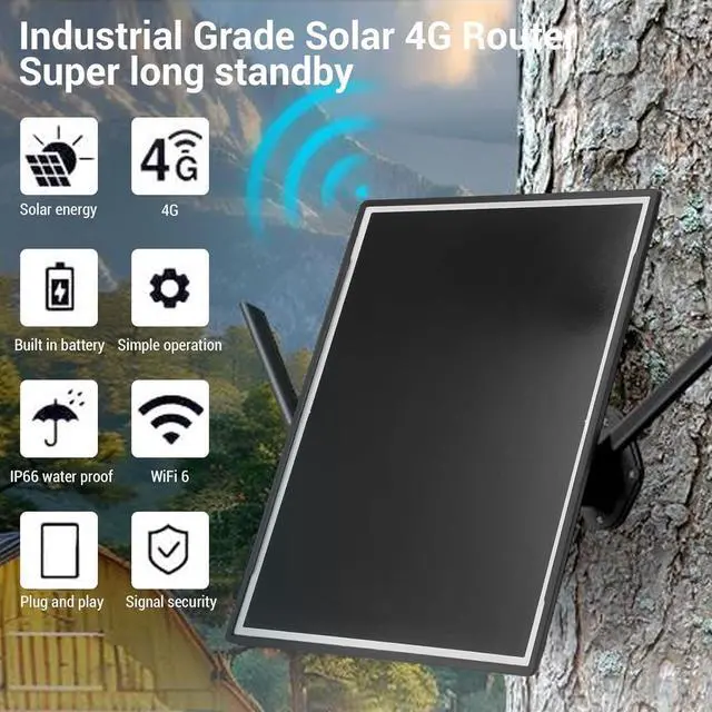 Alt view image 2 of 7 - Zunate 15W Solar 4G LTE Modem Router, IP66 Water Proof WiFi Signal Booster with APP Control 50M Coverage for Farm Courtyard Pool Camp Yacht Outdoor Use