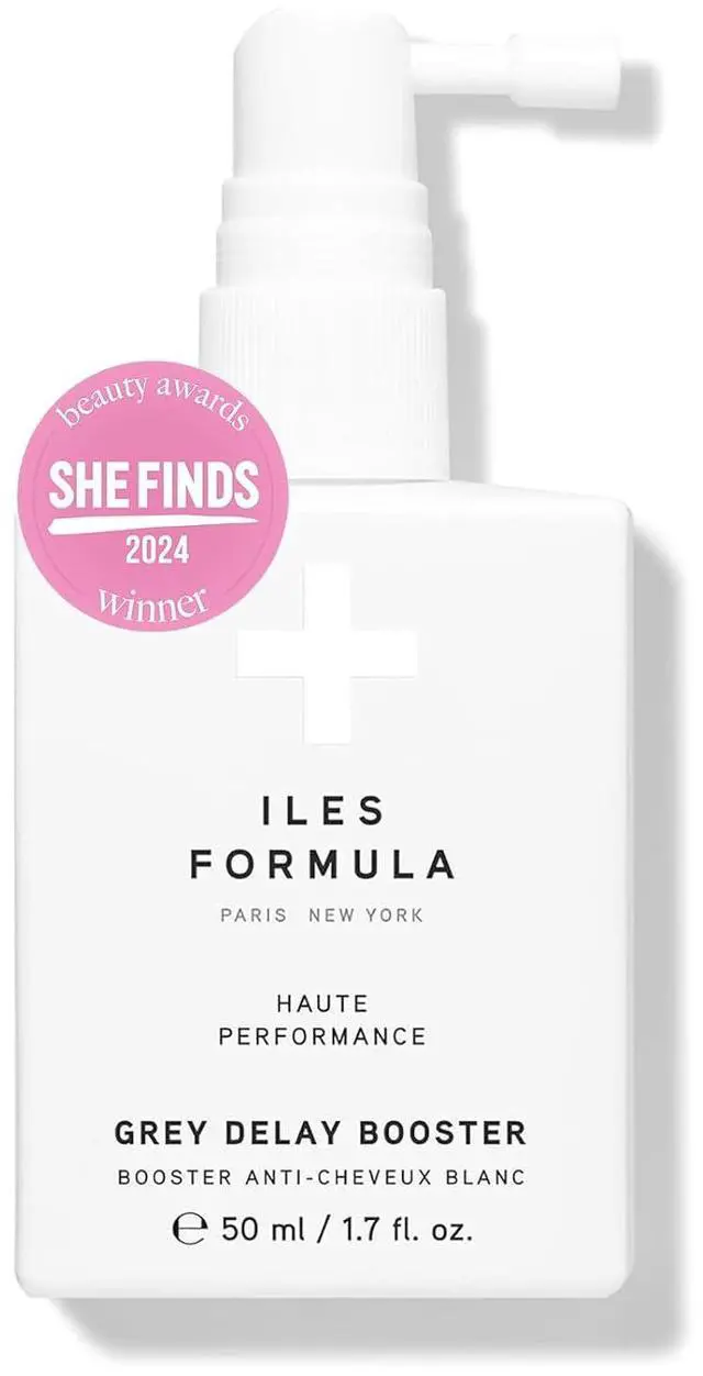 Main image of ILES FORMULA Grey Delay Booster  Anti-Gray Leave-In Hair Treatment, Prevents Premature Graying & Stimulates Melanin Production, Plant-Based w/Chios Mandarin & Matsutake Mushroom, 1.7 fl oz (50 ml)