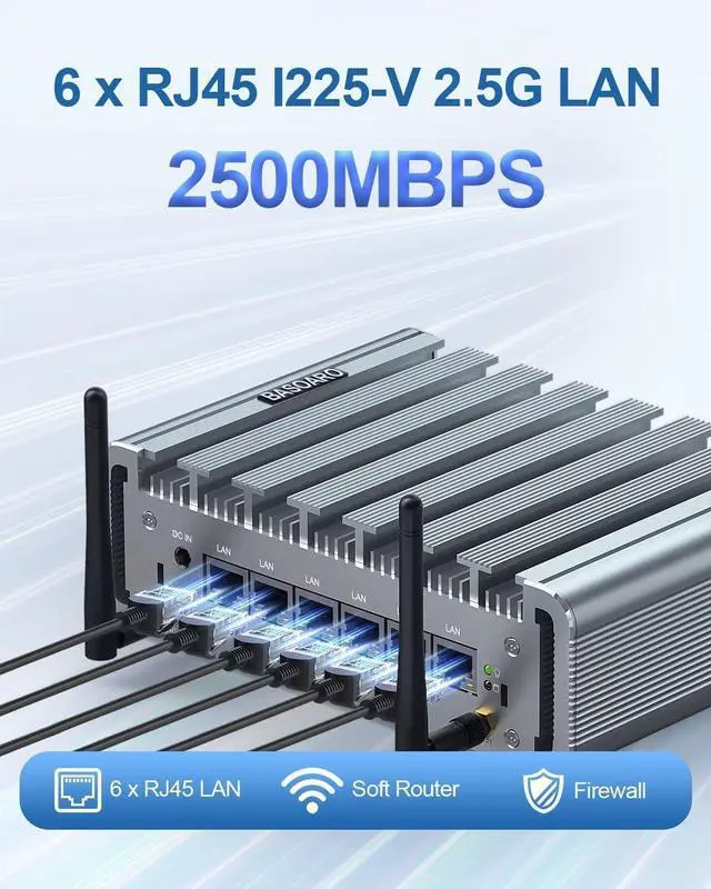 Alt view image 3 of 7 - Fanless Firewall Appliance Router Celeron J4125 6 LAN 2.5G Network Card 8GB DDR4 RAM 128GB SSD 1TB HDD Firewall Mini PC HD COM USB3.0 SIM Slot WiFi AES-NI VPN Router Auto Power On