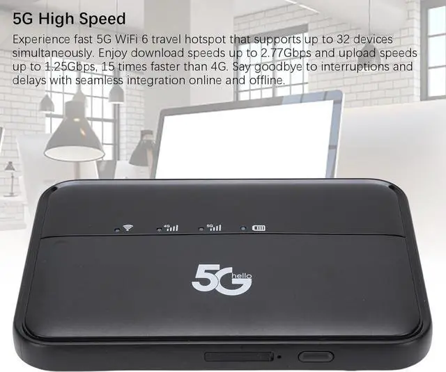 Alt view image 2 of 7 - Denash 5G WiFi6 Mobile Hotspot Router, 10000mAh Battery & Nano SIM Slot, Supports 32 Devices for Travel, Business