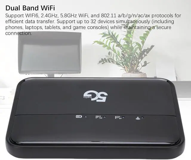 Alt view image 3 of 7 - Denash 5G WiFi6 Mobile Hotspot Router, 10000mAh Battery & Nano SIM Slot, Supports 32 Devices for Travel, Business