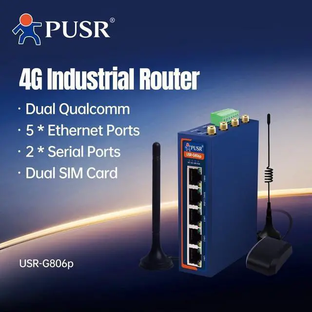 Alt view image 2 of 6 - Dual Qualcomm Industrial Cellular Router 5*Ethernet+RS232+RS485 4G LTE Router Sim Card Modem WiFi Router USR-G806p