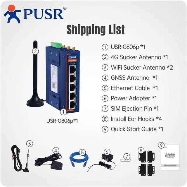 Alt view image 6 of 6 - Dual Qualcomm Industrial Cellular Router 5*Ethernet+RS232+RS485 4G LTE Router Sim Card Modem WiFi Router USR-G806p