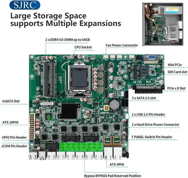 Alt view image 4 of 7 - 19 Firewall Hardware Core i7 7700, LGA 1151, Rackmount 1U Router PC for VPN Server, 19 Inch Rack OPNsense Appliance with 8 x i226V 2.5GbE LAN, DDR4 16GB RAM 512GB SSD, VGA