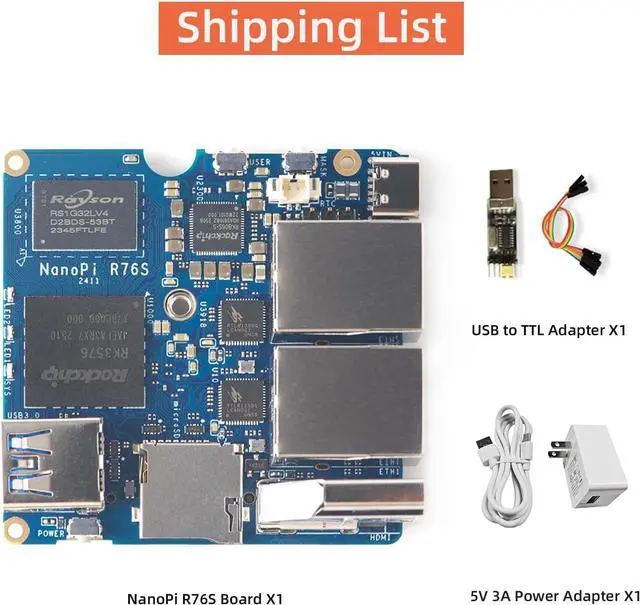 Alt view image 2 of 7 - NanoPi R76S SBC & Mini Router, RK3576 Octa-core SoC, Dual 2.5G Ethernet, 6TOPS AI Acceleration,Up to 16GB LPDDR5 RAM, 4K Video Decoding (LPDDR4X 2GB+32GB eMMC,with Power,Single Board)