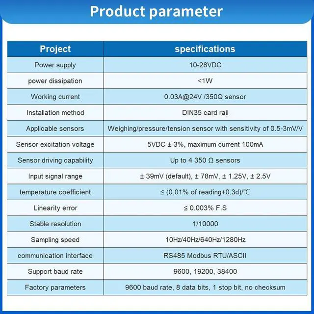 Alt view image 4 of 7 - Load Cell with Amplifier Readout Display Sensor Transmitter Test Compression Force Weight Pressure Modifiable Display Unit English Interface Output RS-485 0-5V 0-10V 4-20mA (0-1000KG with Amplifier)