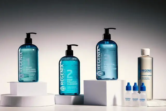Alt view image 2 of 6 - Regenix Starter Kit to Treat Hair Loss 30 Day Supply, Shampoo + Deep Follicle Cleanser + Essential Scalp Protectant + Treatment Vials, Free Hair Microanalysis