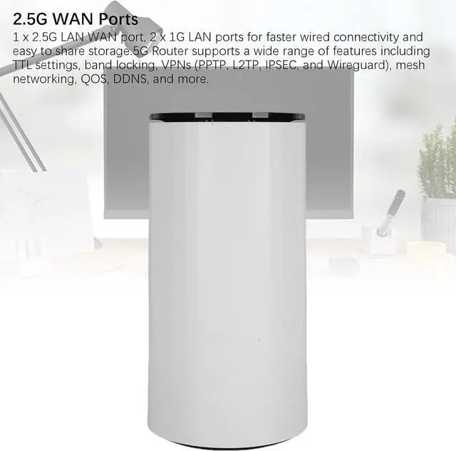 Alt view image 7 of 7 - 5G CPE Router, 2.4G 5G Dual Band Cordless 5G Router with 2 SIM Card Slots, Support 50 Users, Portable 5G NR NSA SA Cordless Internet Router for Home Office (US Plug)