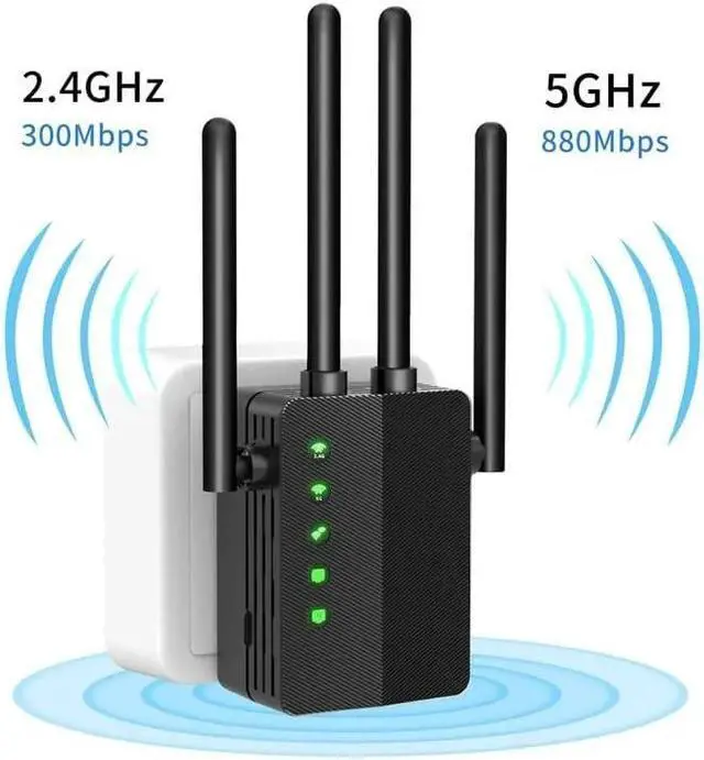 Alt view image 2 of 6 - WiFi Range Extender, 1200Mbps Signal Booster Repeater Dual Band WiFi Extender, 4 Antennas 360° Full Coverage Wireless Internet Amplifier for Smart Home Devices