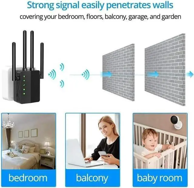 Alt view image 3 of 6 - WiFi Range Extender, 1200Mbps Signal Booster Repeater Dual Band WiFi Extender, 4 Antennas 360° Full Coverage Wireless Internet Amplifier for Smart Home Devices