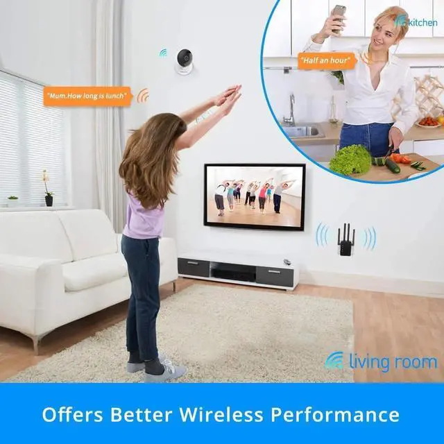 Alt view image 4 of 6 - WiFi Range Extender, 1200Mbps Signal Booster Repeater Dual Band WiFi Extender, 4 Antennas 360° Full Coverage Wireless Internet Amplifier for Smart Home Devices