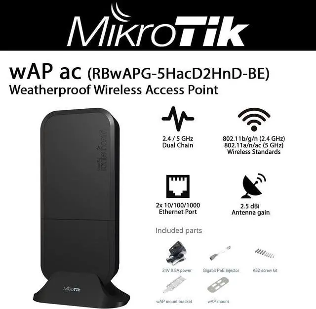 Alt view image 2 of 7 - Mikrotik wAP ac RBwAPG-5HacD2HnD-BE 2.4/5GHz Weatherproof Wireless Black AP 2X Gbit Ports