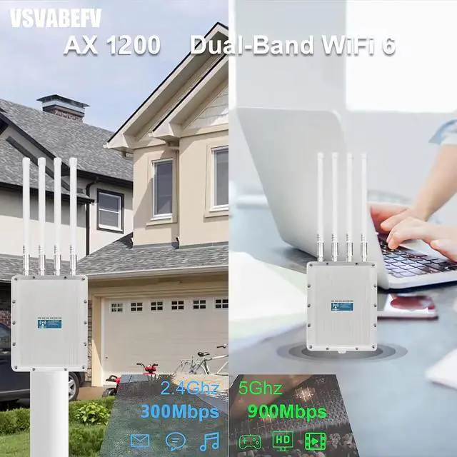 Alt view image 4 of 7 - AX1200 Outdoor WiFi 5 Repeater & Extender, Dual Band Outdoor Wireless Access Point Bridge with 4 High Gain Antennas, Gigabit Port, Poe Powered, Support MU-MIMO, Seamless Roaming, Cloud Access