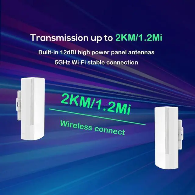 Alt view image 2 of 7 - Wireless Bridge kit 2-Pack, 2KM, 5.8GHz 900Mbps, Outdoor CPE PTP PTMP, IP65 Water-Proof, one-Key Pair, Auver Technology
