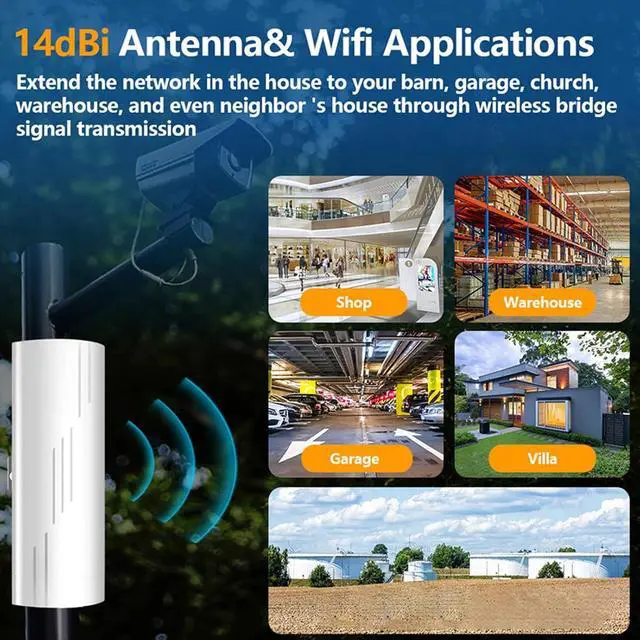 Alt view image 2 of 7 - Outdoor Bridge, Bridge 110-220V PointtoPoint 3KM Working Range LED Display with Metal Clamp for 12-24V 10W Local Power Supply (US Plug 100240V)