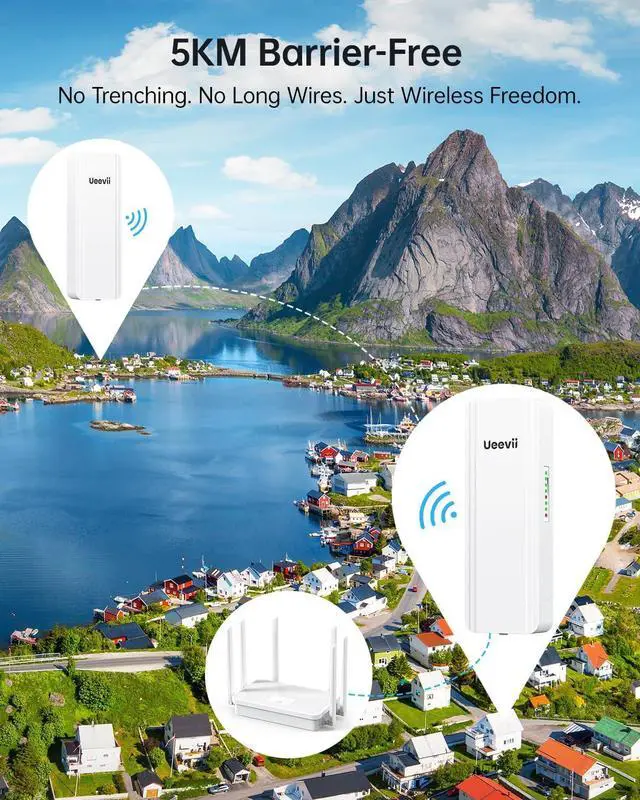Alt view image 2 of 7 - UeeVii Wireless Bridge Point to Point Outdoor, WR3000K WiFi Router Kit with 2-Pack WiFi Bridge Bracket Mount