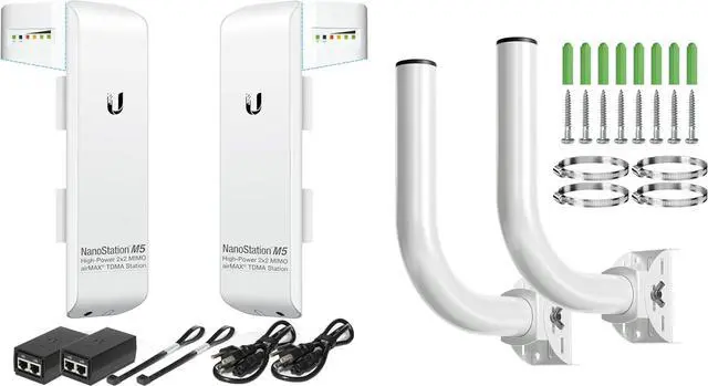 Main image of Wireless Bridge Ubiquiti NSM5 PRE-CONFIGURED Bundle of 2 Ubiquiti NanoStation M5 with 2 Poles, Point to Point Outdoor WiFi Bridge, Plugh and Play, 5GHz, 150+Mbps, 15km Link Range, Network WiFi Bridge.