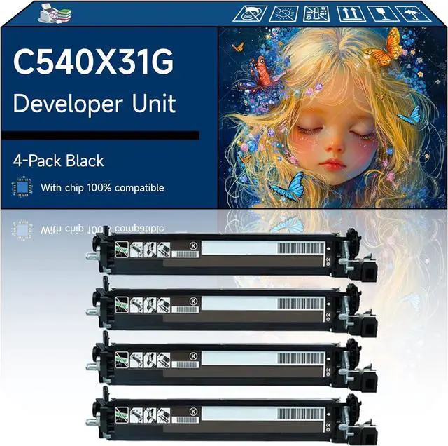 Main image of C540X31G Developer Unit Compatible with Lexmark X544DW X544N X546DTN X548DE Printers (4 Pack Black)
