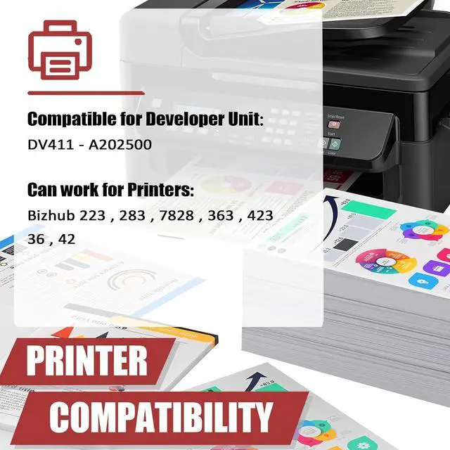 Alt view image 2 of 7 - DV411 Developer Unit Compatible for Konica Minolta DV-411 A202500 Developer Unit Work for Konica Minolta Bizhub 223 283 7828 363 423 36 42 Printers