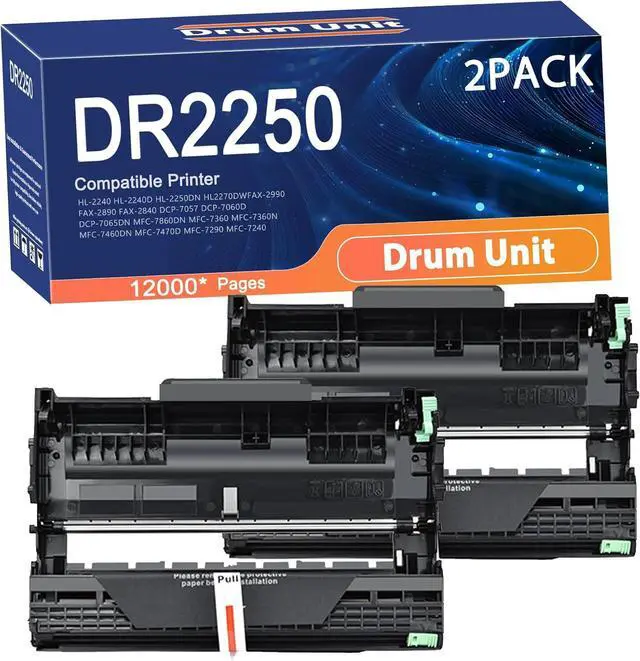 Main image of Compatible DR2250 Drum Unit Replacement for Brother DR-2250 Printers to Use with HL-2240 HL-2240D HL-2250DN HL2270DWFAX-2990 FAX-2890 FAX-2840 DCP-7057 Printer 2set