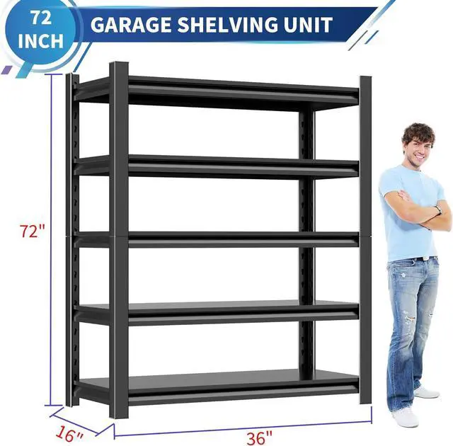 Alt view image 3 of 7 - Garage Shelving Unit Rustproof 72" H3000bls Heavy Duty Storage Shelves Easy Assembly 5 Tier Adjustable Metal Steel Utility Shelf Rack Garage Storage Organize for Tools,Basement,Warehouse
