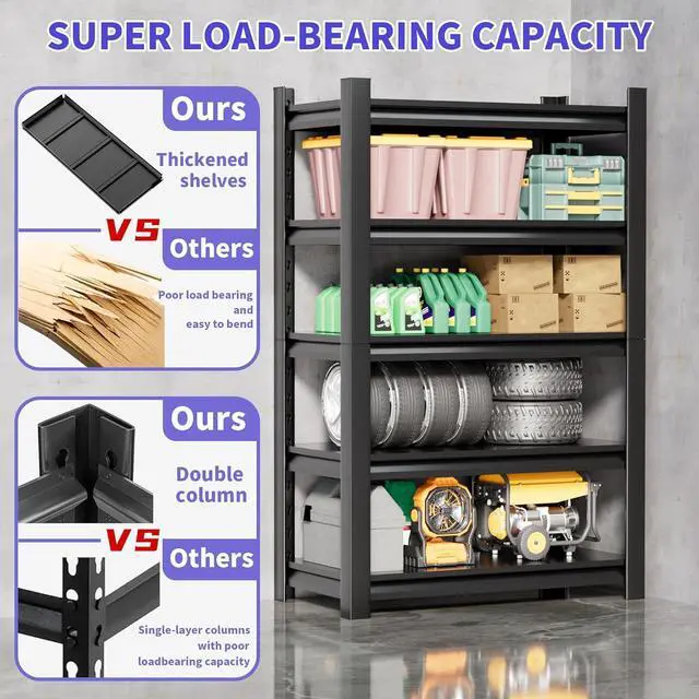 Alt view image 7 of 7 - Garage Shelving Unit Rustproof 72" H3000bls Heavy Duty Storage Shelves Easy Assembly 5 Tier Adjustable Metal Steel Utility Shelf Rack Garage Storage Organize for Tools,Basement,Warehouse