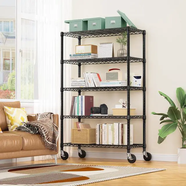 Alt view image 2 of 7 - 5-Shelf Storage Shelves,Wire Shelving Heavy Duty Metal Storage Shelving Unit Adjustable Garage Shelving Rack Pantry Kitchen (Black, 5 Tier,17.7" D x 47.2" W x 76.7" H)