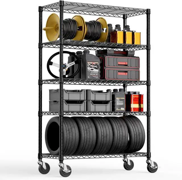 Main image of 5-Shelf Storage Shelves,Wire Shelving Heavy Duty Metal Storage Shelving Unit Adjustable Garage Shelving Rack Pantry Kitchen (Black, 5 Tier,17.7" D x 47.2" W x 76.7" H)
