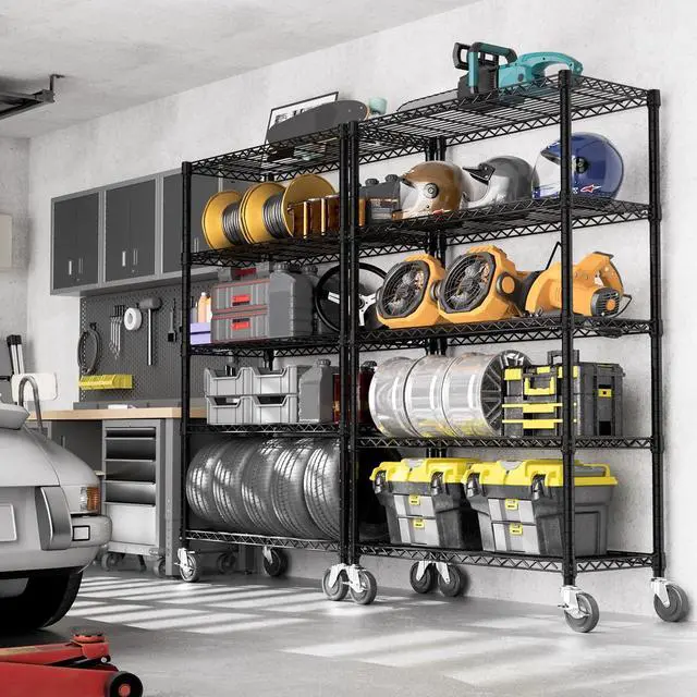 Alt view image 6 of 7 - 5-Shelf Storage Shelves,Wire Shelving Heavy Duty Metal Storage Shelving Unit Adjustable Garage Shelving Rack Pantry Kitchen (Black, 5 Tier,17.7" D x 47.2" W x 76.7" H)