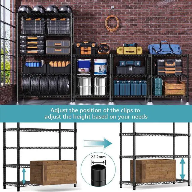 Alt view image 4 of 7 - 5-Shelf Storage Shelves,Wire Shelving Heavy Duty Metal Storage Shelving Unit Adjustable Garage Shelving Rack Pantry Kitchen (Black, 5 Tier,17.7" D x 47.2" W x 76.7" H)