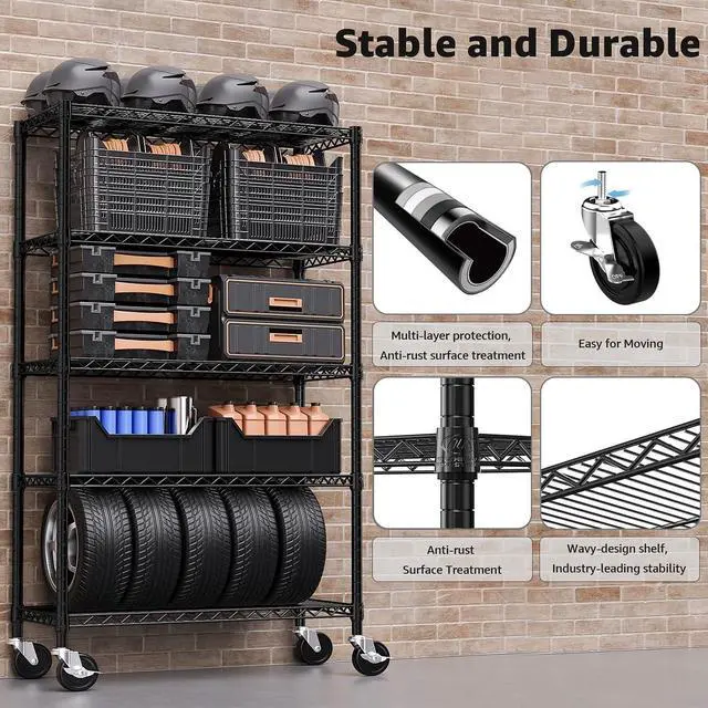 Alt view image 5 of 7 - 5-Shelf Storage Shelves,Wire Shelving Heavy Duty Metal Storage Shelving Unit Adjustable Garage Shelving Rack Pantry Kitchen (Black, 5 Tier,17.7" D x 47.2" W x 76.7" H)