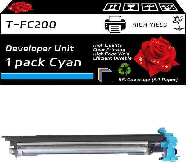 Main image of T-FC200 Developer Unit Compatible for Toshiba E Studio 2000AC 2500AC Printers, with Chip, High Yield 80000 Pages, Clear Printing (1 Pack Cyan)