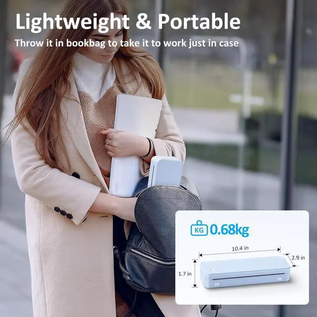 Alt view image 6 of 6 - Inkless Portable Printer for Travel, Wireless Thermal Printer Supports 8.5" x 11" US Letter Size, Bluetooth Machine Includes Carry Case and 3 Rolls of Thermal Paper Kit, Blue
